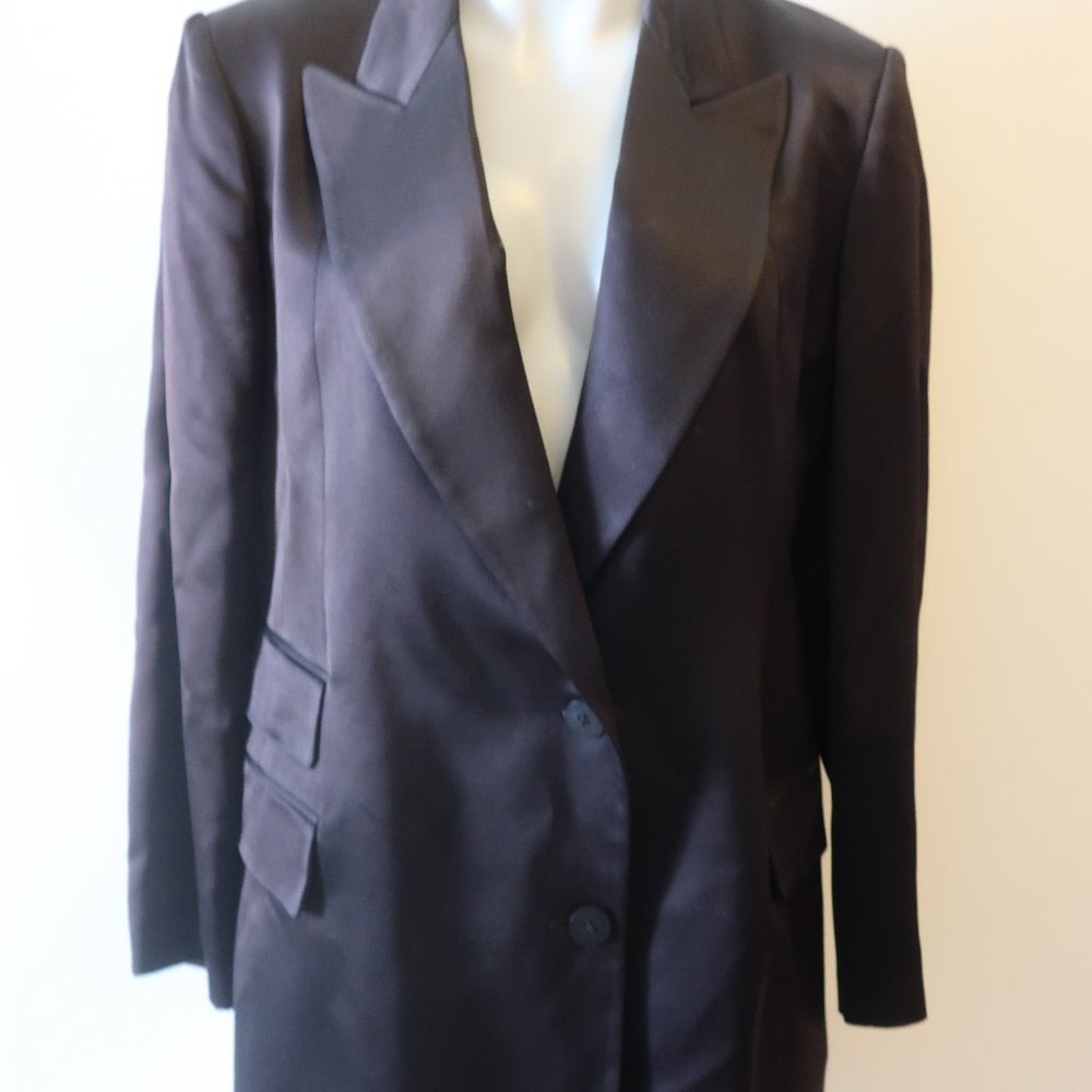 DONNA KARAN, BLACK SATIN SIGNATURE BLAZER, SIZE 12, HOLIDAYS ARE HERE!